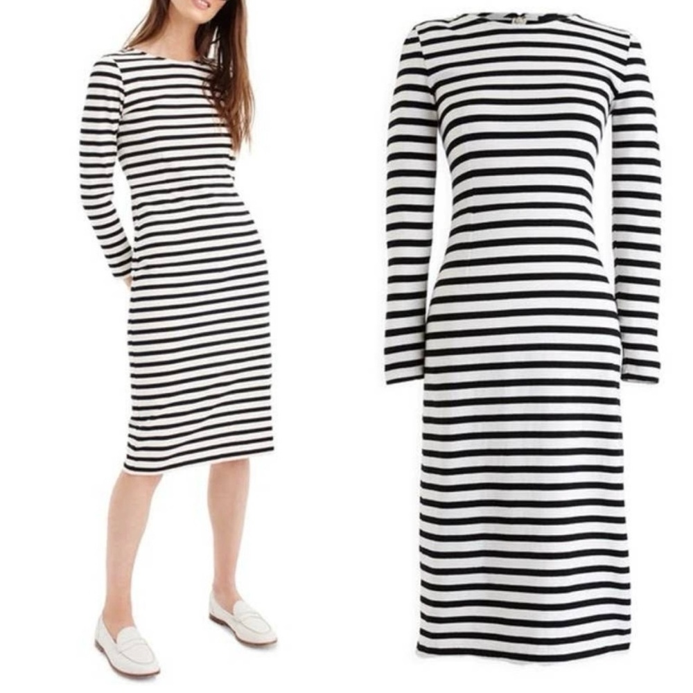 J Crew women’s long sleeved dress striped size 4 white black